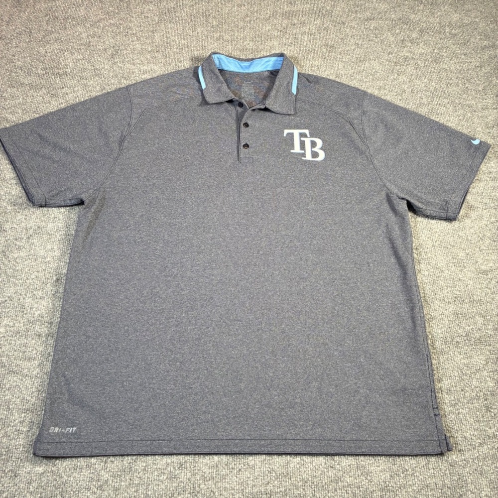 Nike Tampa Bay Rays Polo Shirt Mens XL Gray Dri-FIT MLB Baseball Performance